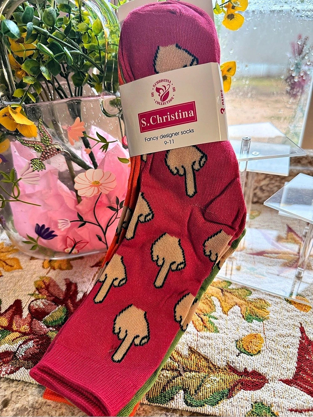 S.Christina Fancy designer socks Animal Print Socks Pink & Green NWT